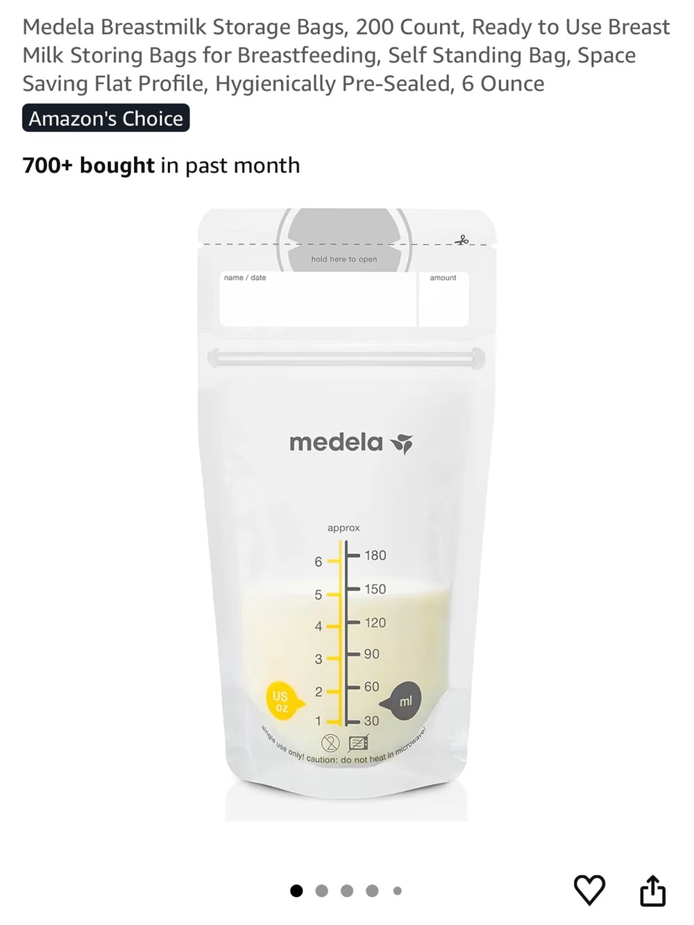 NEW Medela Breast Milk Storage Bags 200 ct 6oz 180ml BPA Free Freezer Safe Pouch